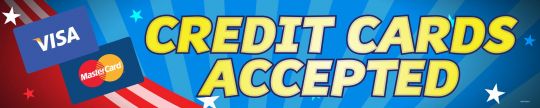 "Credit Cards Accepted" Banner 2' x 10' (Patriotic Blue)