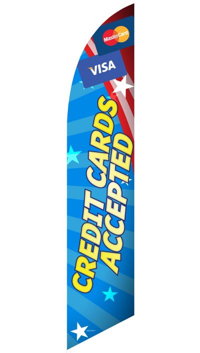 "Credit Cards Accepted" Feather Flag (Patriotic Blue)